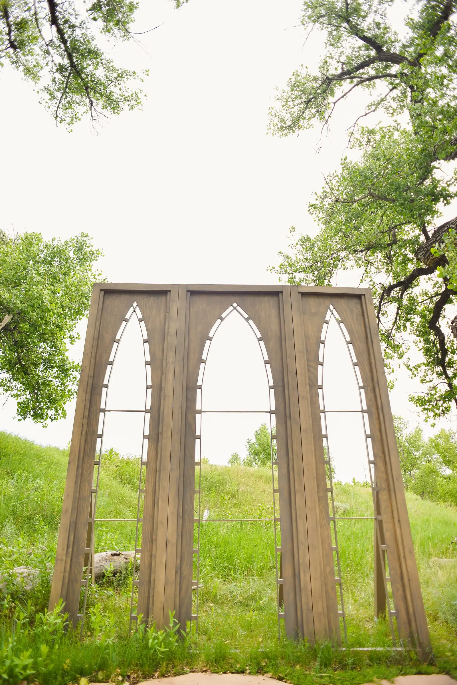 The cathedral window frames at the altar