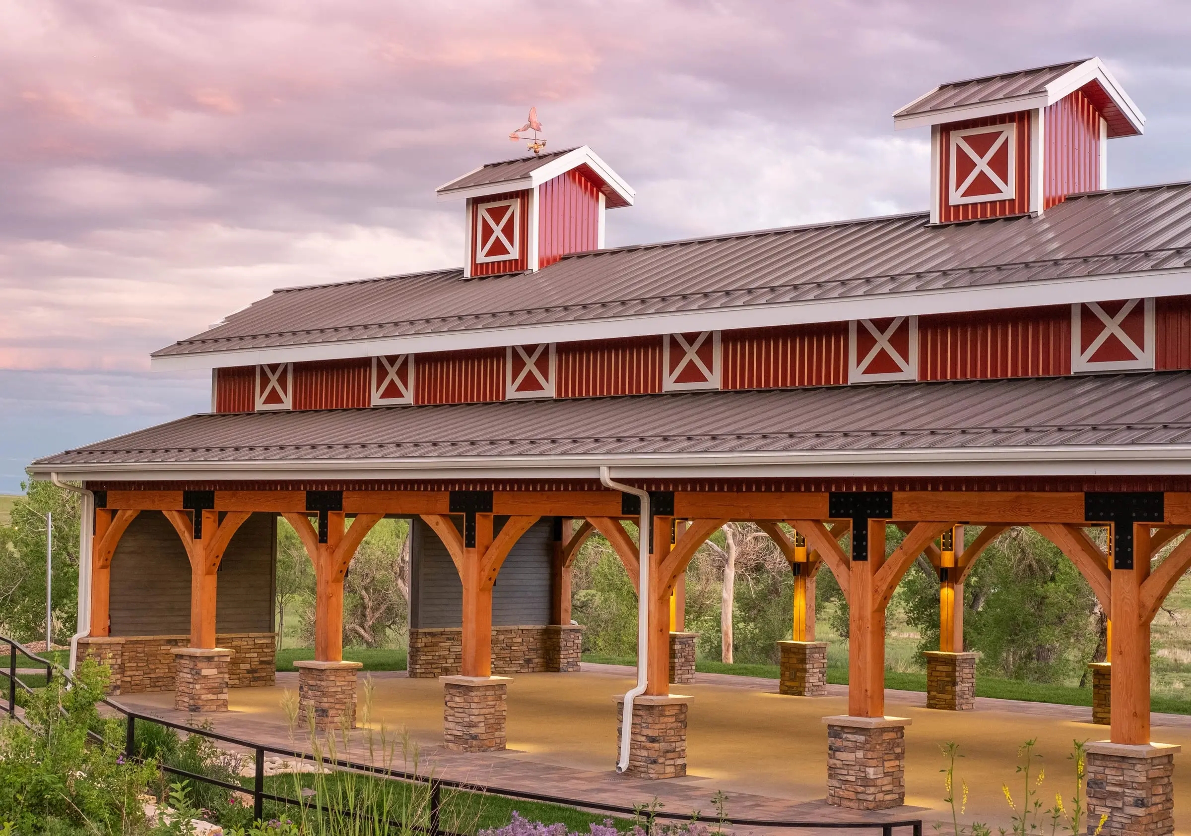 The open timber arcade of the pavilion